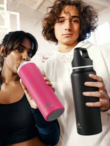 24 oz Isolierte Wasserflasche zum Radfahren: 3 Deckel, auslaufsicher, hält 24 Stunden kalt, Auto-Getränkehalter-freundlich, Edelstahl-Wasserflasche mit Strohhalm und Ausgusskappen für Sport, Fitnessstudio, Schule, Reisen - Schwarz - Übersicht 11