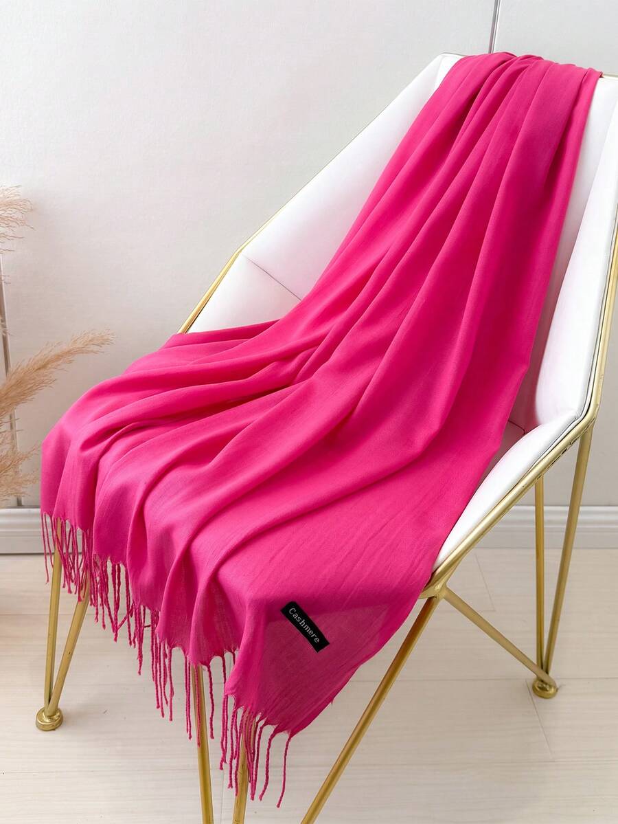 1pc 190*70cm Outdoor Classic Solid Color Windproof Shawl, Fashionable Unisex Thin Scarf, Suitable For Air-Conditioned Rooms, Oversized Scarf, Warm For Autumn And Winter - Hot Pink - View 1