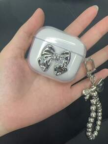 1 Set 3D Bowknot TPU Protective Case & Cute Earphone Chain, Stylish And High-Quality Gift For Couple, Sister, Compatible With Apple 1/2/3/Pro/Pro2 - Clear - View 3