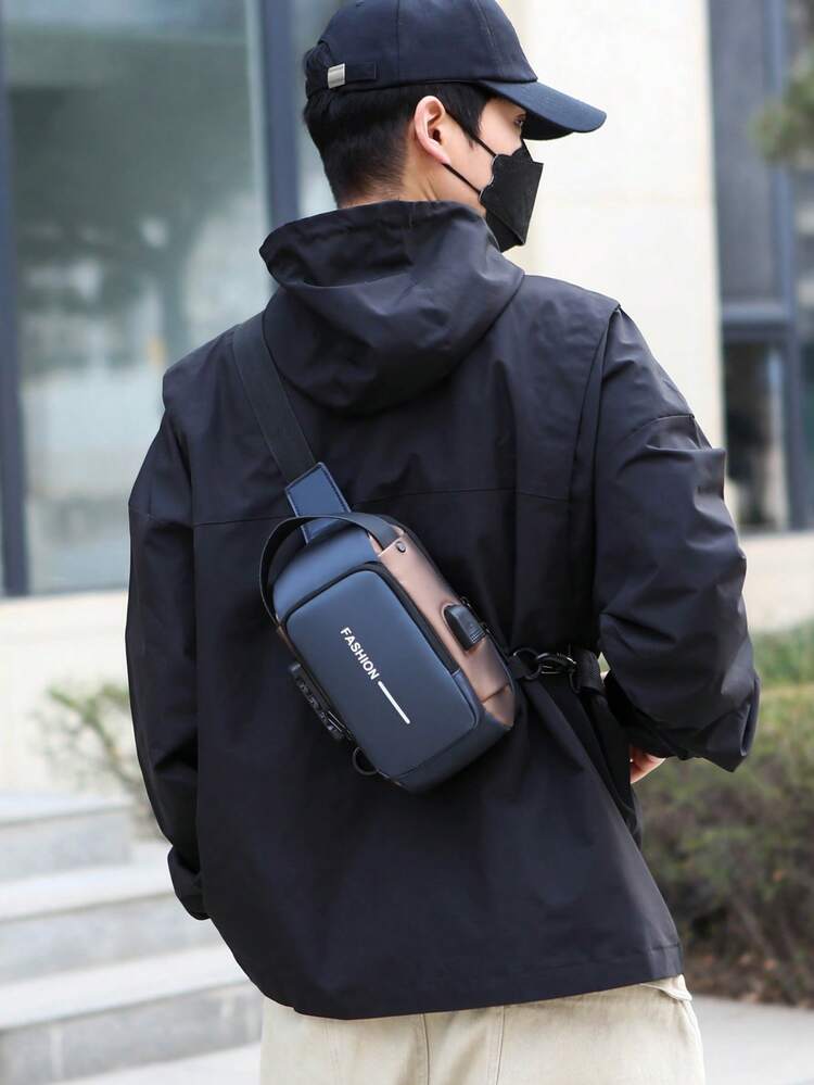 2025新款多功能密码锁男士胸包商务单肩斜挎包日本品牌运动/骑行胸包适合四季街头潮流 - 黑色 - 查看 10