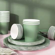100Pcs Sage Green Tableware Set Wedding Disposable Dinnerware Set 50Pcs Paper Plates 25Pcs Napkin 25Pcs Cups For Wedding Birthday Bride Shower Party Supplies Table Decorations - 綠色 - 查看 2