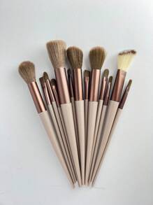 13pcs Makeup Brush Set + 1pc #4 Foundation Brush + 1pc Brown Makeup Sponge + 2pcs Round Powder Puff, Eyeshadow, BB Cream, Concealer, Full Face Soft Cosmetic Makeup Brushes Tools For Women