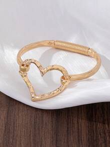 1 pieza Brazalete tipo abrazadera de aleación con diseño minimalista de corazón hueco y cruz de moda