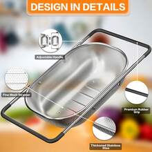Over The Sink Colander - Strainers And Colanders - Sink Strainer Basket - Expandable Fine Mesh Strainer With Rubber Grip For Veggie, Fruits, Pasta, Home Kitchen Essentials (9.5W X 13.4-21.3L X 3.3H) - 黑色 - 查看 5