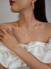Set de Joyería de 5 piezas con forma de ola de circonita cúbica de lujo, incluyendo aretes, anillo, pulsera y collar, adecuado para bodas, galas, celebraciones, fiestas y cumpleaños