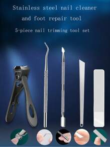 Set completo di strumenti professionali per manicure in acciaio inossidabile per rimozione e distacco della pelle, set di 5 pezzi di tronchesini per unghie portatili in acciaio per spingere e schiacciare