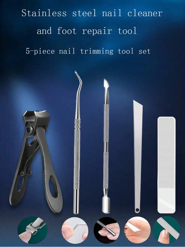 Set completo di strumenti professionali per manicure in acciaio inossidabile per rimozione e distacco della pelle, set di 5 pezzi di tronchesini per unghie portatili in acciaio per spingere e schiacciare