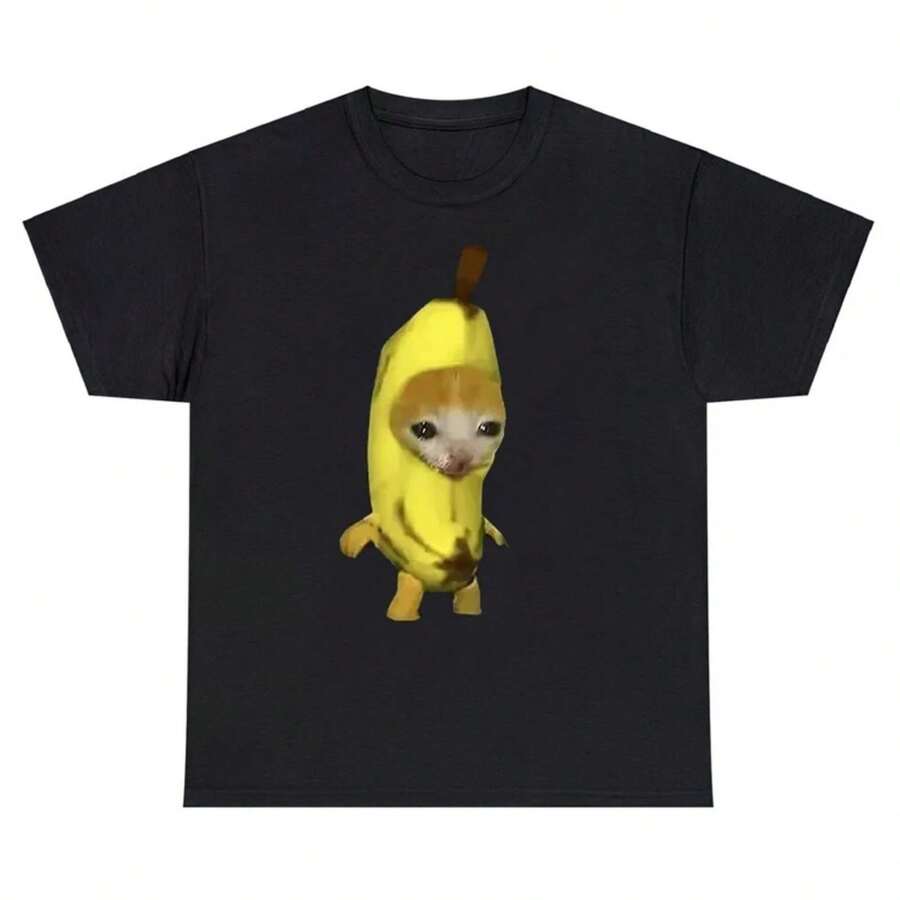 Vintage Cute Banana Cat Happy Bananacat Meme Summer Tshirt Men Women T-Shirt Cotton Streetwear Short Sleeve T Shirt Tee Clothes - màu đen - Xem 1