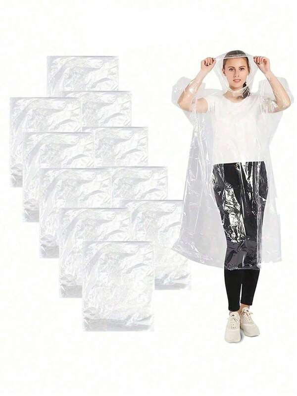 1-20 piezas Impermeable desechable resistente con capucha a prueba de viento, poncho impermeable portátil, para viajes y actividades al aire libre - Artículos de viaje desechables transparentes y desechables, artículos esenciales de hotel, artículos esenciales al aire libre, artículos de habitación, artículos de playa, artículos desechables para períodos, accesorios de baño