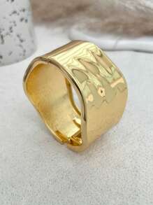 1pc European & American Style Exaggerated Geometric Metal Cuff Bracelet, Vintage Minimalist Wide Unique Design Wrist Bangle, Fashionable Jewelry For Women