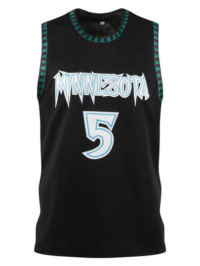 Atonmore Men's Basketball Jersey, #5 Black, Embroidered Stitched Basketball Vest, Sleeveless Sportswear