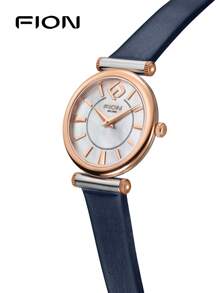 FION Women's Leather Quartz Watch With Mother-Of-Pearl Dial Watch For Ladies Elegant Wrist Analog Watch With Adjustable Strap