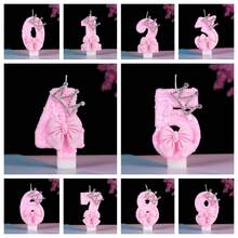 1pc Number 0-9 Digit Birthday Candles, Pink Bow With Crown With Glitter Sequins, Suitable For Birthday Party Cake Decoration, Suitable For Anniversary Parties,Suitable Wedding Anniversary , Suitable For Cute Pet Theme Cake Decoration Candles, Cake Decoration Pure Handmade DIY,Preferred Gift - Pink - View 2