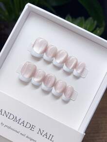 10 piezas de uñas postizas cuadradas cortas hechas a mano, con diseño de ojo de gato blanco pintado a mano, uñas postizas, suministros para uñas, uñas de verano, puntas de uñas postizas, uñas postizas hechas a mano, uñas postizas de primavera, uñas Y2K postizas, uñas postizas cortas, uñas postizas falsas