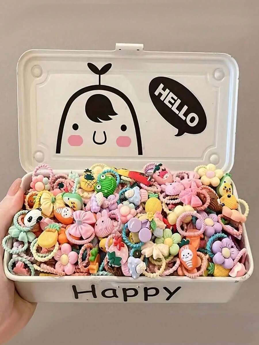 20/30/50pcs Cute Cartoon Girl Hair Accessories, Ponytail And Daily Wear, Mother's Gift, PE Bag Packaging - Mixed Color - View 1