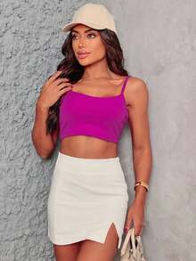 Kit Of 3 Cropped Top Blouses With Ribbed Straps - BLACK/OFF/FUCHSIA - View 4
