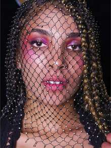 1 peça 55 cm capa de cabeça com strass elástico malha capuz bandana acessórios de cabeça festa de feriado máscara de glitter feminino fantasia festa de Halloween
