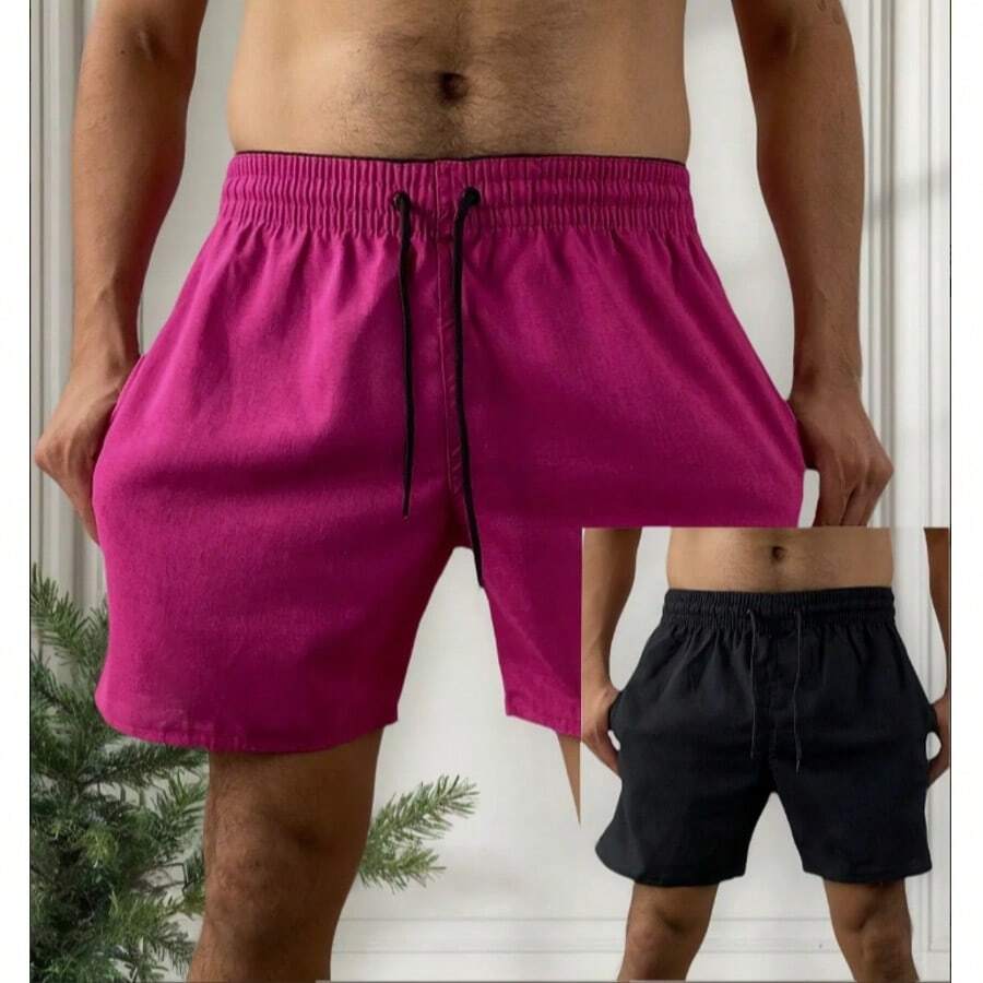 KIT 2 short bermudas masculino de LINHO PREMIUM pra usa dia dia bem conforto - Púrpura - Visão 1