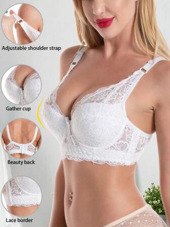 1 Pc Lace Bra Women's Bras Push Up Underwear Women With Steel Ring Brasieres Adjustable Shoulder Strap Bralette Female Comfort Underwear For Woman