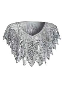 1 pièce Étole élégante vintage des années 1920 avec sequins et perles - 100% polyester respirant, pullover enveloppant avec élasticité, motif à rayures brodé, cape décorative pour soirée pour femmes