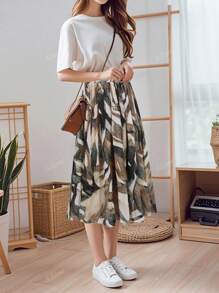 Women's Casual Elastic Waist A-Line Bohemian Skirt