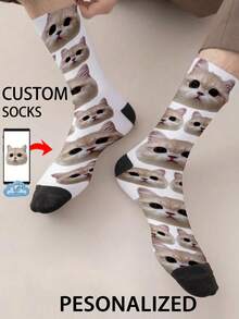 1 双定制中筒袜、定制人脸袜、情侣袜、定制照片袜、定制印花袜、个性化搞笑脸袜、定制图片袜、袜子上印任意脸型、周年纪念礼物、情人节礼物、生日礼物、结婚礼物 - 白色 - 查看 2