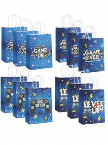 12/24pcs, Game Party Bag, Game Paper Party Bag With Controller, Reusable Game Party Gift Bag Set, Game Player Party Bag With 4 Patterns, Can Be Used For Gifts, Giveaways, Parties, Candy Bags (15 * 8 * 21 Cm)