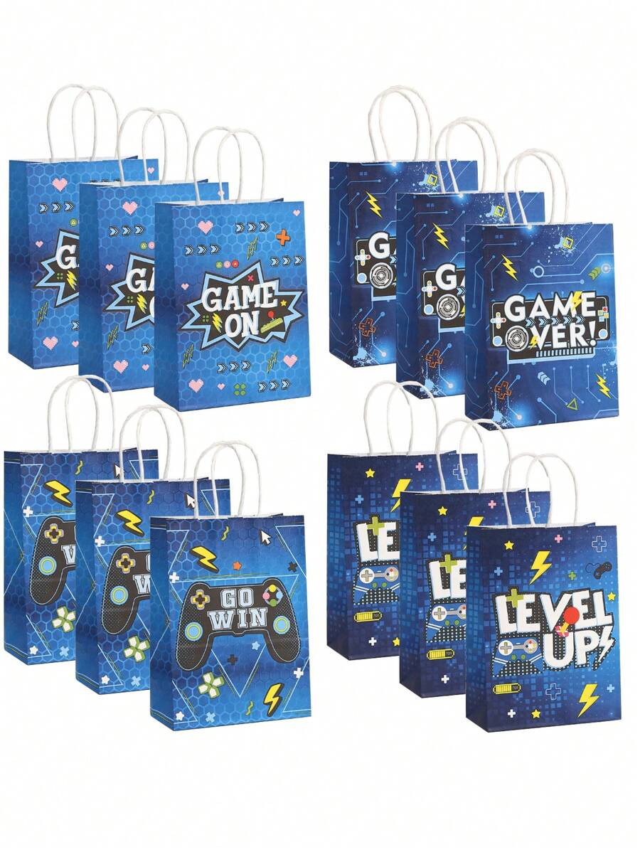 12/24pcs, Game Party Bag, Game Paper Party Bag With Controller, Reusable Game Party Gift Bag Set, Game Player Party Bag With 4 Patterns, Can Be Used For Gifts, Giveaways, Parties, Candy Bags (15 * 8 * 21 Cm)