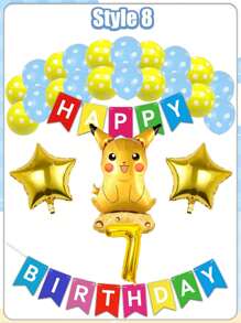 pokemon Pikachu Cartoon-förmige Geburtstags Party, Aluminium Folie Dekoration, Flaggen Dekoration, Digitales Set, Ballon