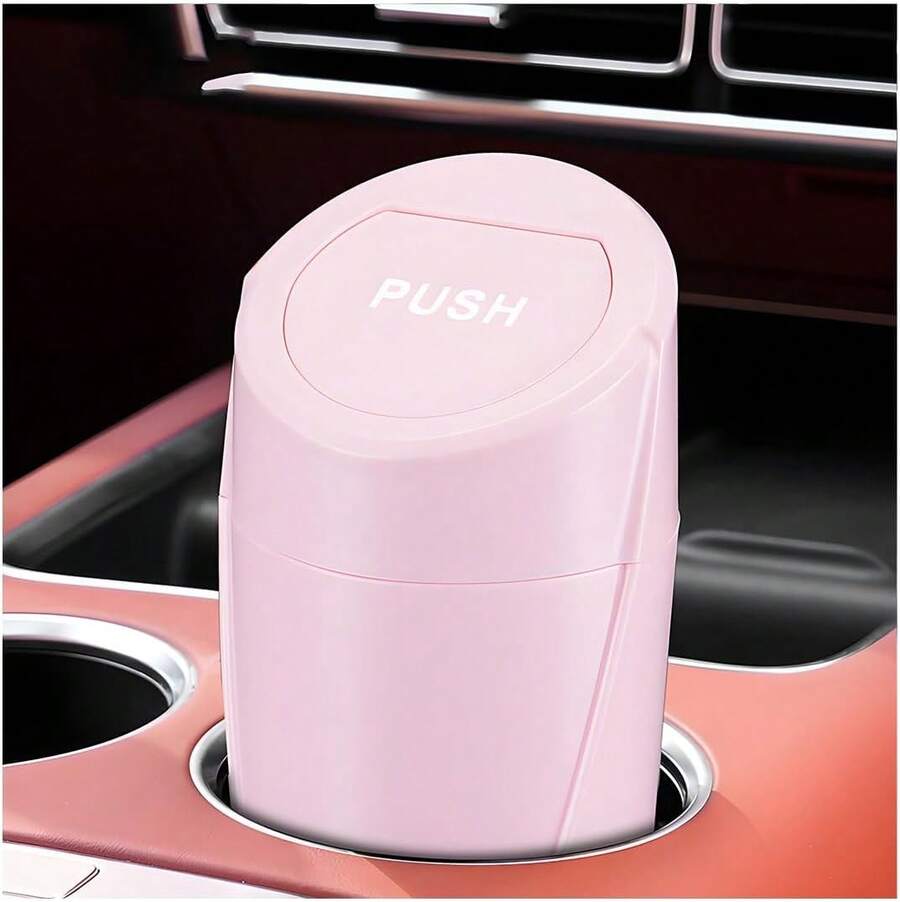 Car Trash Can Bin With Lid, Mini Leakproof Vehicle Side Door Cup Holder Trash Can With Lid, Multipurpose Organizer Portable Garbage Bin For Cup Holder Car Home Office (Pink) - Hot Pink - View 1
