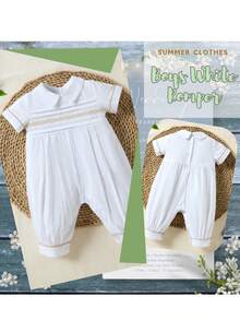 New Style Baby Boy Embroidered White Dress Jumpsuit 2025 Hot Style 100-Day Baby Boy Pure Cotton Dress Ceremonial Sense King