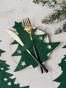 12 pièces Set porte-couverts de table de Noël en feutre, décorations de table thème Noël, poche à couverts classique pour repas de fête et de Noël
