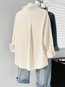 Camicia elegante con bottoni e tasche, a tinta unita, con colletto alla moda, maniche lunghe, camicia casual per primavera e autunno, abbigliamento autunnale da donna