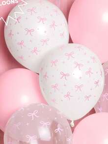 Random 10/20/30/ Pcs Pink Bow Balloons, 12 Inch Pastel Light Pink Transparent White Bow Print Balloon For Girl Birthday Bachelorette Party Bridal Shower Wedding Anniversary Decorations Supplies,Baby Shower - Pink - View 4