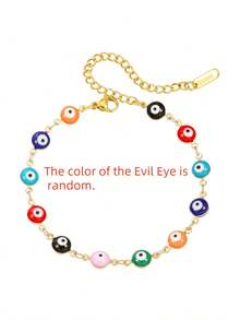 1pc Fashion Bohemian Style Stainless Steel Enamel Turkish Evil Eye Bracelet For Women, Colorful Evil Eye Pendant Jewelry Gift, Random Eye Color - Multicolor - View 2