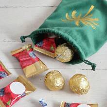 1/5/10pcs White Green Palm Tree Pattern Hot Stamping Velvet Gift Bag,For Celebration Saudi Arabia National Day Party Candy Package Gift Bag