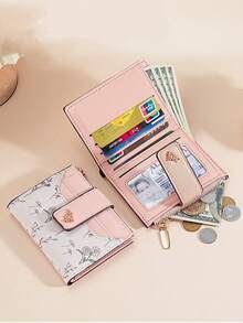 1pc Creative New Fashionable Cute Elegant Floral Short Wallet, Multi-Card Slots Card Holder, Compact Portable Coin Purse, High-End Women Multi-Functional Student Wallet, Multi-Functional Storage Bag, Can Hold Lipstick, Hair Clips, Jewelry, ID, Driver's License, Cards, Cables, Earphones, Coins, Keys, Suitable As Gift For Family, Friends, Valentine's Day, Souvenir - Multicolor - View 4