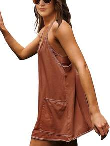 Women's Summer Sleeveless Mini Dress With Built-In Shorts - Rust - View 2