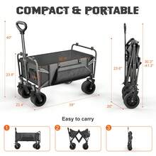 Large Collapsible Garden Cart With Brakes, Folding Utility Wagon With Big Wheels And Side Pocket Camping, Grocery, Gray - Grey - View 7