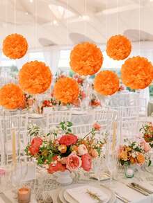 9 个橙色纸花球、创意纸花球、纸球悬挂纸花球、纸巾花球悬挂装饰、纸泡泡球悬挂纸花球装饰、婚礼派对庆祝活动装饰