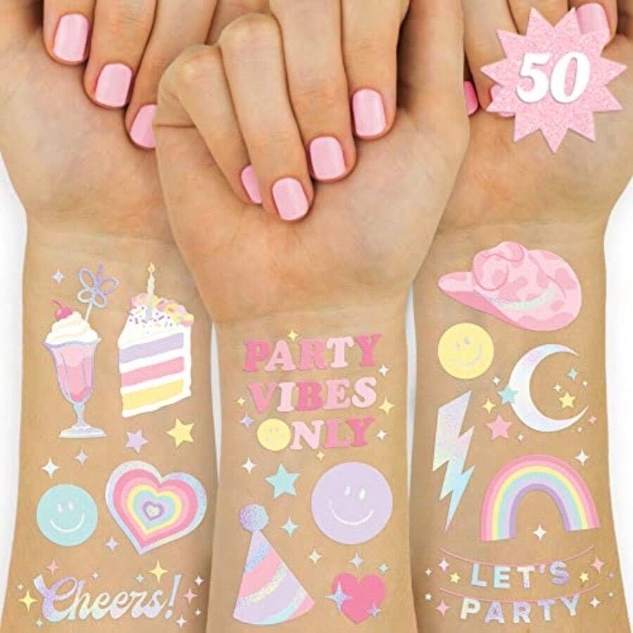 Xo Fetti Pastel Rainbow Temporary Tattoos 50 Iridescent Foil Styles Preppy Birthday Party Supplies  Party Favors Party Vibes Only6eds2 - Birthday - View 1