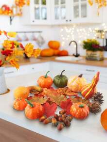 50 件仿真南瓜套装迷你仿真葫芦秋叶橡子装饰适用于丰收感恩节餐桌中心装饰托盘农舍花瓶节日派对家居装饰，假植物