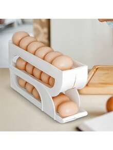 1pc Egg Storage Box, 3-Tier Automatic Rolling Egg Rack, Large Capacity Dedicated Egg Storage Box For Fridge, Cabinet, Shelf And Counter, Kitchen Organization And Storage, Kitchen Accessory