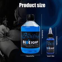 40毫升（1.35盎司）/ 500毫升（16.67盎司）纹身泡沫清洁剂，纹身清洁液，蓝色液体皂，双效清洁，深层去油，不刺激，适合大多数肤质，保持纹身图案鲜艳，纹身用品，纹身工作室必备