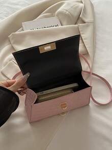 Mini Fashion Solid Color Flip-Cover PU Handbag Square Bag - Pink - View 9