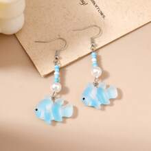 1 Set de aretes de peces payaso de moda con ganchos, personalizados, sencillos, pequeños, para uso diario, playa, citas