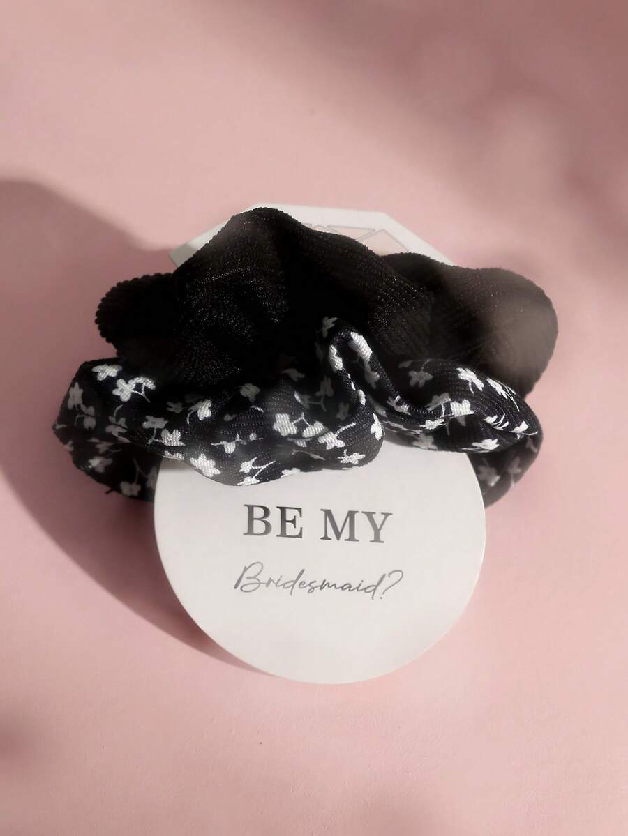 2 件套女士原创碎花灯芯绒发圈、发带、发饰、发圈 - 黑色 - 查看 1