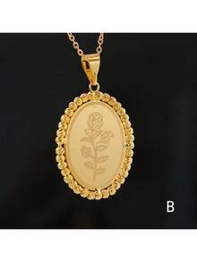 18k Gold Plated Vintage Arabic Style Pendant Necklace, Oval Shape, Bridal Wedding Party Jewelry Gift For Women - Pendant - View 14