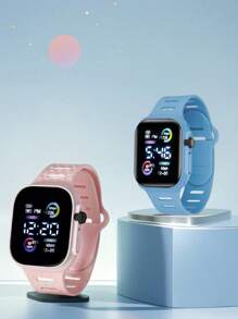 2pcs/1pc Color Display Electronic Watch, Korean Fashion Cool LED Light Couples Digital Watches For Middle School Students