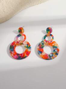 1 Pair Fashionable & Elegant Colorful Acrylic Pendant Earrings, Exaggerated Vintage Personalized Statement Earrings For Women